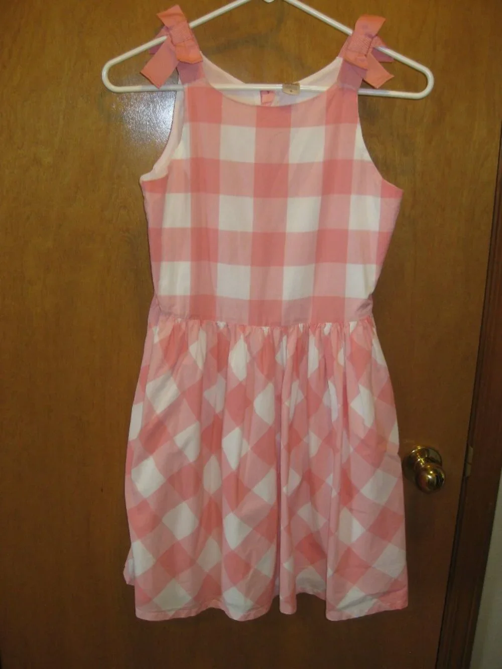 Carter's Girls Pink White Gingham Dress Size 14 Tie Shoulder Sleeveless Sundress